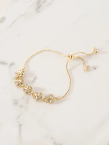 Clariva 1pc Snowflake Design Fashionable Drawstring Bracelet With Inlaid Rhinestone, Minimalist & Elegant Design - Gold - View 3