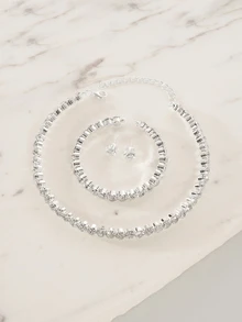Clariva Classic Rhinestone Jewelry Set: Rhinestone Collar Necklace, Bracelet, Earrings And Choker Necklace. 3 Pieces Set. - Silver - View 1
