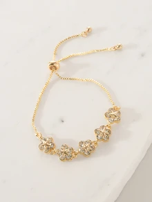 Clariva 1pc Snowflake Design Fashionable Drawstring Bracelet With Inlaid Rhinestone, Minimalist & Elegant Design - Gold - View 2