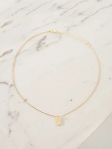 Clariva 1pc Gold Rectangular Pendant Necklace With 26 Alphabet Letters, Elegant Necklace Jewelry Gift For Women - Gold - View 1