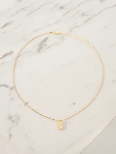 Clariva 1pc Gold Rectangular Pendant Necklace With 26 Alphabet Letters, Elegant Necklace Jewelry Gift For Women