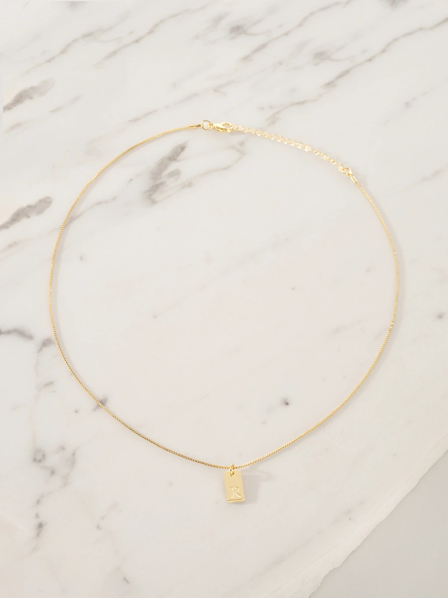 Clariva 1pc Gold Rectangular Pendant Necklace With 26 Alphabet Letters, Elegant Necklace Jewelry Gift For Women - Gold - View 1