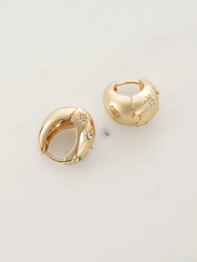 Clariva 1pair Fashion Rhinestone Decor Earrings For Women For Daily Decoration Dating Gift - Gold - View 3