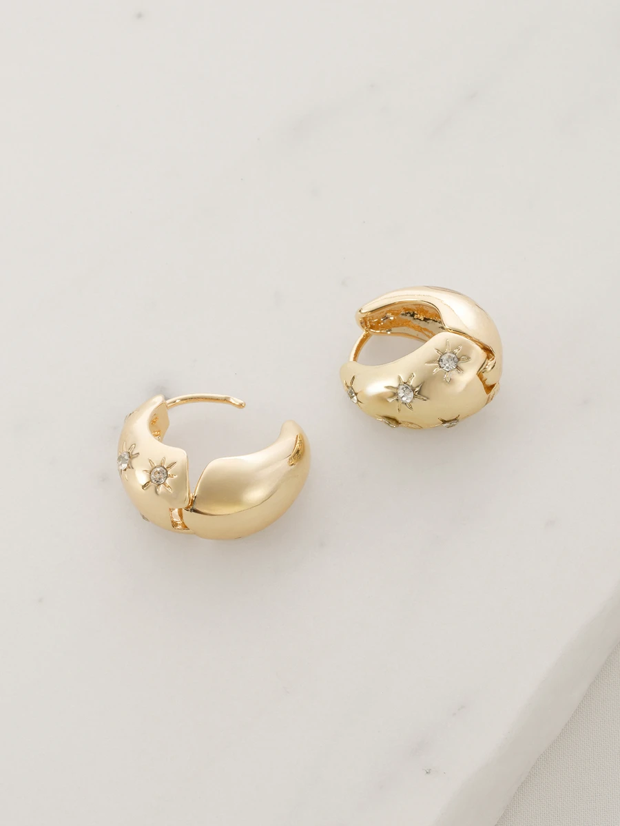 Clariva 1pair Fashion Rhinestone Decor Earrings For Women For Daily Decoration Dating Gift - Gold - View 1