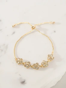 Clariva 1pc Snowflake Design Fashionable Drawstring Bracelet With Inlaid Rhinestone, Minimalist & Elegant Design - Gold - View 1