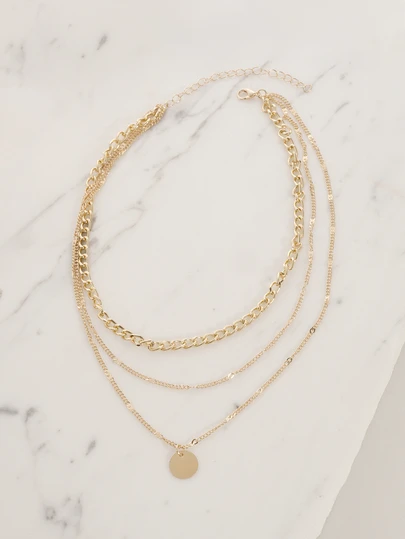 Clariva Disc Decor Layered Chain Necklace