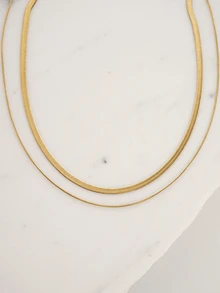Clariva 2pcs/Set Minimalist Chain Necklace - Yellow Gold - View 4