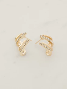 Clariva 一对个性化水钻镶嵌时尚耳环，适合女性春夏日常佩戴 - 金黃色 - 查看 3