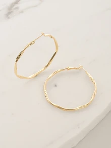 Clariva Pendientes de aro con textura con diseño girante - Amarillo Oro - Ver 2