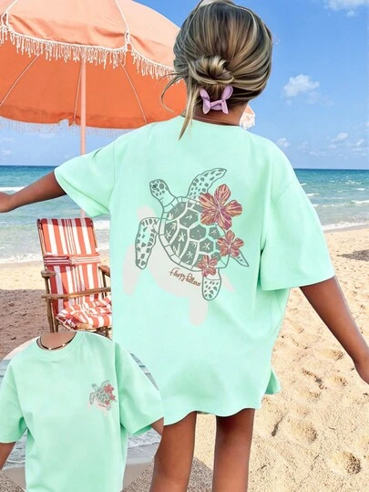 Tween Girls' Printed Short Sleeve T-Shirt, Student Youth Clothing, Summer Top Prepared For Girls Ready To Play