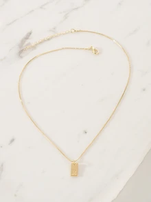 Clariva 1pc Gold Rectangular Pendant Necklace With 26 Alphabet Letters, Elegant Necklace Jewelry Gift For Women - Gold - View 2