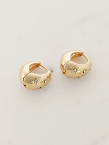 Clariva 1pair Fashion Rhinestone Decor Earrings For Women For Daily Decoration Dating Gift - Gold - View 2