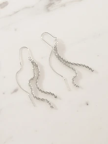 Clariva 1對時尚長流蘇閃爍耳環,為女性展現修長身段和高端風格,防止遺失 - 鏈條耳線 - 查看 2