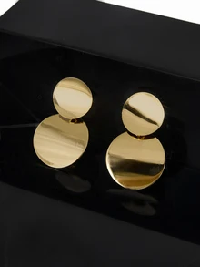 CHICVUE 1 Pair Retro Fashion Versatile Chic 3D Smooth Metal Circle Earrings - Yellow Gold - View 1