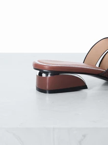 CHICVUE 高跟凉鞋，蛇皮纹理粗跟舒适圆头休闲一脚蹬低跟凉鞋 - 咖啡棕 - 查看 4