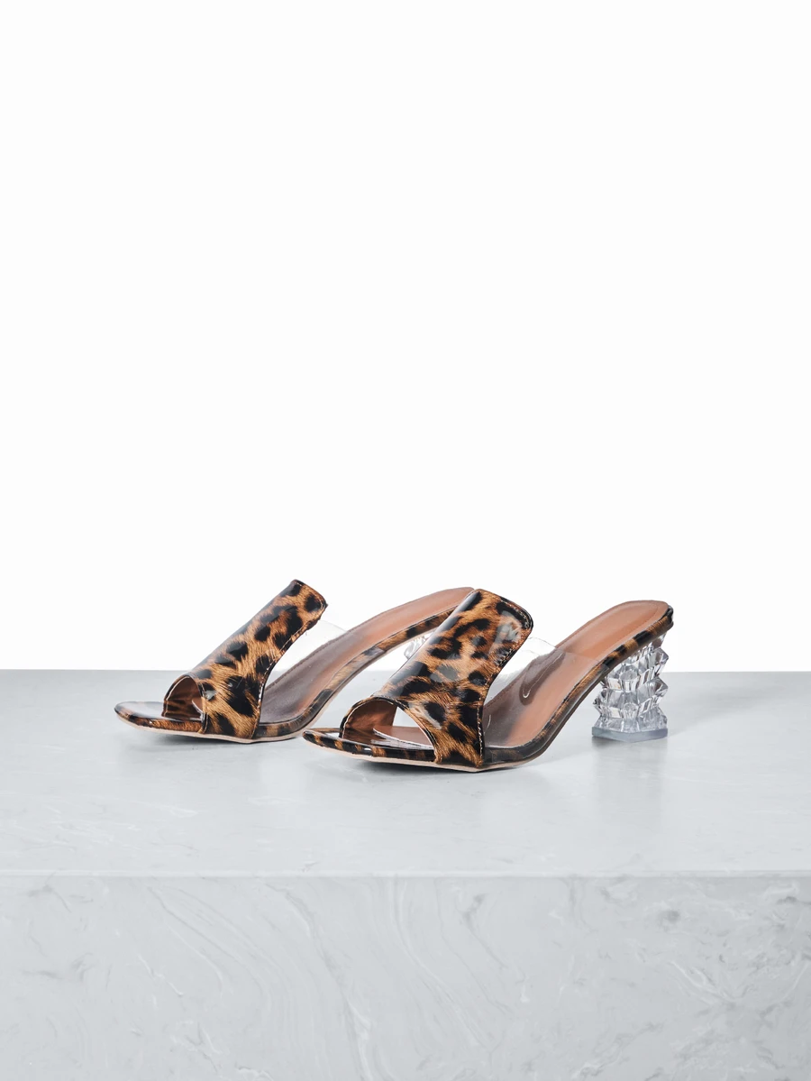 CHICVUE Women's Fashion Leopard Print Color Matching Heels, Versatile Crystal Heel Shoes, Sexy Party & Banquet Footwear - Rust Brown - View 1