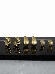 CHICVUE 6-18pcs Gold-Tone Fashion Earrings Set, Stylish & Elegant, Suitable For Daily, Party, And Event Wear - Multicolor - View 5