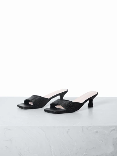 CHICVUE 1 Pair Square Toe, Solid Color, Open Toe, Low Kitten Heel Women's High Heel Sandals, Glitter Vamp, Bohemian Style, Summer Breeze