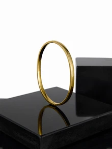 CHICVUE 1入組簡約不銹鋼光滑圓形彎曲機車手鍊,鏡面光澤和開口扣,適合女性日常佩戴 - Inner and outer curved surfaces - 查看 1