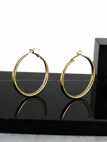 CHICVUE 1pair European And American Style Metallic Personalized Circle Design Earrings - Gold - View 3