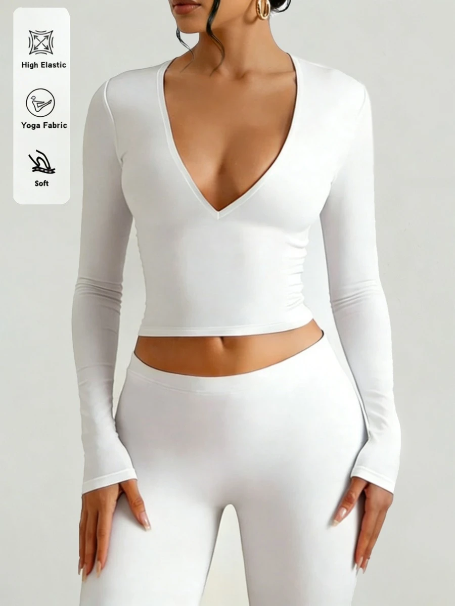 Fyxelle Women's V-Neck Long Sleeve Slim Fit Blouse, Casual And Versatile For Spring/Summer - White - View 1