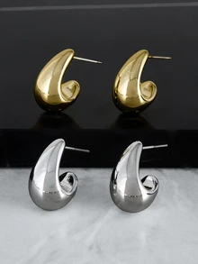 CHICVUE 2 对优雅泪珠耳环，适合女性日常佩戴、约会、派对和日常搭配 - 金色/銀色2對套裝 - 查看 5