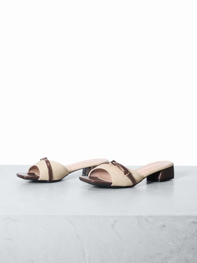 CHICVUE 女士低跟拼色凉鞋，方头花卉印花露跟沙滩休闲工作旅游凉鞋