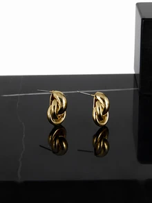 CHICVUE 1 Pair Simple Fashion Creative Unique Design Gold Twist Hoop Earrings, Suitable For Daily Wear For Women - Gold - View 3