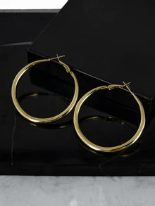 CHICVUE 1pair European And American Style Metallic Personalized Circle Design Earrings - Gold - View 5