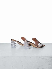 CHICVUE Women's Fashion Leopard Print Color Matching Heels, Versatile Crystal Heel Shoes, Sexy Party & Banquet Footwear - Rust Brown - View 2