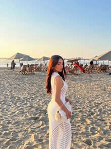 Đầm dài dệt kim không tay cổ tròn dành cho nữ, kiểu dáng gợi cảm, thanh lịch, hơi xuyên thấu, thích hợp cho kỳ nghỉ biển hàng ngày và mùa hè. - trắng - Xem 4