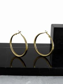 CHICVUE 1pair European And American Style Metallic Personalized Circle Design Earrings - Gold - View 1