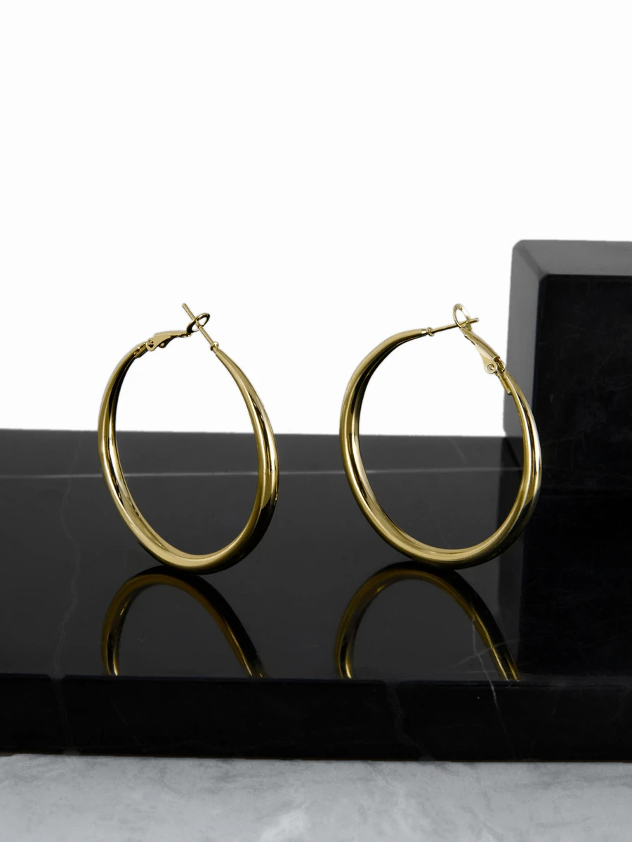 CHICVUE 1pair European And American Style Metallic Personalized Circle Design Earrings - Gold - View 1