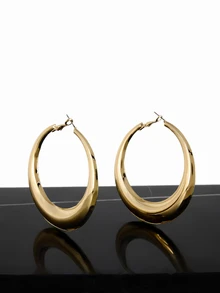 CHICVUE 1pair Fashionable Geometric Enamel Earrings With White Tone - Yellow Gold - View 1