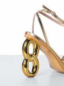 CHICVUE 11 厘米女式高跟鞋，夏季踝带新款高跟凉鞋，女士不对称鞋跟金色高跟凉鞋，带玻璃水钻，金属材质尖头性感派对风格鞋 - 金色 - 查看 5