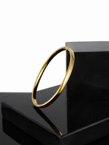 CHICVUE 1入組簡約不銹鋼光滑圓形彎曲機車手鍊,鏡面光澤和開口扣,適合女性日常佩戴 - Inner and outer curved surfaces - 查看 4