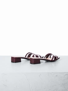 CHICVUE 女士高跟凉鞋，女士休闲户外露趾凉鞋，时尚休闲粗跟平底凉鞋，通勤一脚蹬沙滩拖鞋 - 酒紅色 - 查看 3