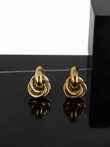 CHICVUE 1 Pair Minimalist Personalized Fashion Creative Niche Design Golden Twist Hoop Earrings, Suitable For Women's Everyday Wear - Gold - View 1