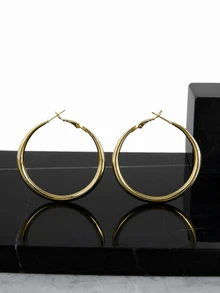 CHICVUE 1pair European And American Style Metallic Personalized Circle Design Earrings - Gold - View 2