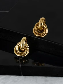 CHICVUE 1 Pair Minimalist Personalized Fashion Creative Niche Design Golden Twist Hoop Earrings, Suitable For Women's Everyday Wear - Gold - View 4