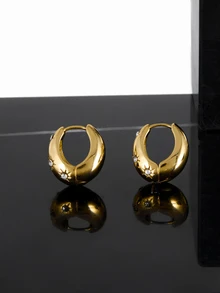 CHICVUE 1 par Pendientes moda con diseño de diamante de imitación para mujeres para decoración diaria regalo de citas - Dorado - Ver 3