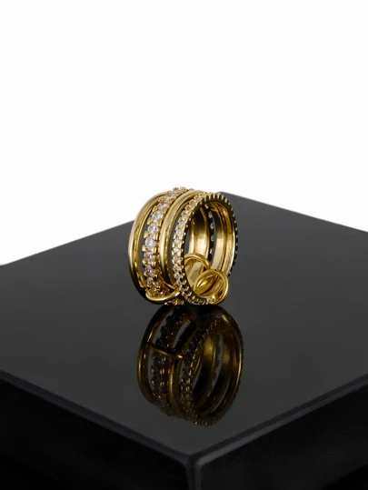 CHICVUE 4pcs Glamorous Personalized Cubic Zirconia Multi-Layer Adjustable Copper Alloy Colorful Rings