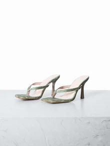CHICVUE Classic Minimalist Striped Thong Women High Heel Sandals - Green - View 1