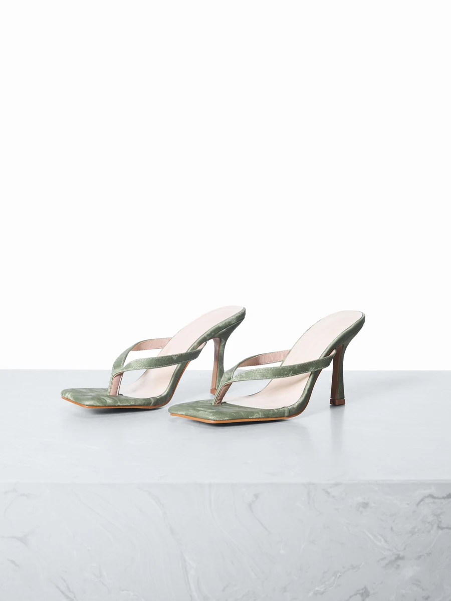 CHICVUE Classic Minimalist Striped Thong Women High Heel Sandals - Green - View 1