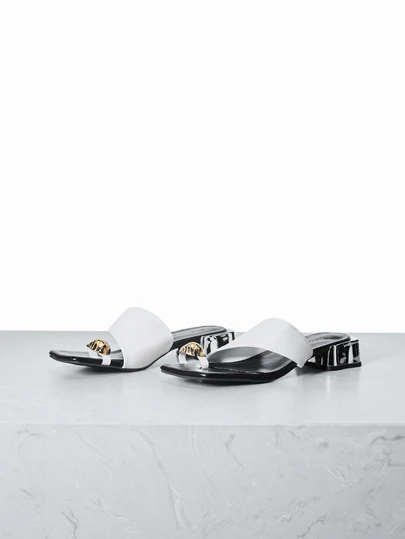 CHICVUE Metal Round Buckle French Elegant Chunky Heel Slide Sandals For Women, Open Toe Dress Slippers