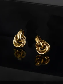 CHICVUE 1 Pair Minimalist Personalized Fashion Creative Niche Design Golden Twist Hoop Earrings, Suitable For Women's Everyday Wear - Gold - View 3