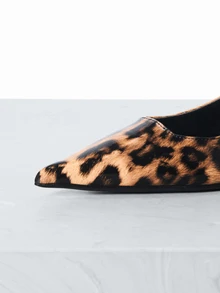 Giày cao gót hở mũi họa tiết da báo thời trang thu/đông cho nữ, giày lười gót nhọn 4cm, giày cao gót gợi cảm cho tiệc tùng, thanh lịch - màu đen - Xem 5