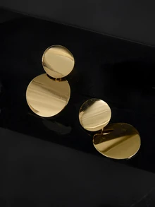 CHICVUE 1 Pair Retro Fashion Versatile Chic 3D Smooth Metal Circle Earrings - Yellow Gold - View 3