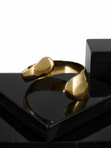 CHICVUE 1pc European And American Fashion Gold-Plated Face Shaped Bangle, Suitable For Women's Daily Wear - Yellow Gold - View 5