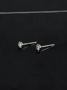 CHICVUE 24pcs/Set Fashionable Minimalist Cubic Zirconia Stud Earrings, Suitable For Party, Date And Daily Wear - Silver - View 2